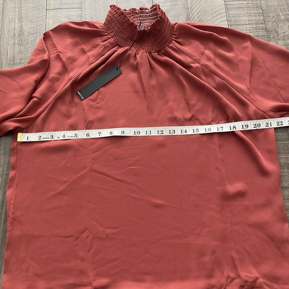 New With Tags Revolve Krisa Smocked Turtleneck Blouse, Rust Size Medium - Picture 9 of 14
